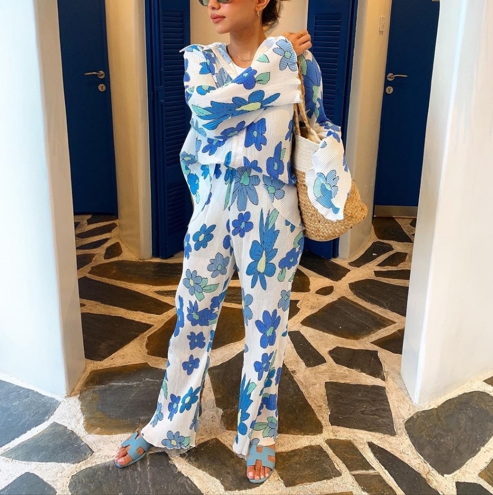 Oversized all around floral shirt and pants set.